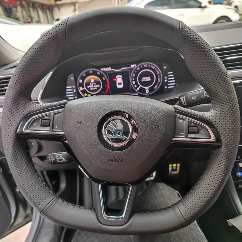 

Для Skoda Octavia 2015- Fabia Kodiaq Superb Scala Ручная прошивка Замша Нескользящий Чехол на руль автомобиля 4