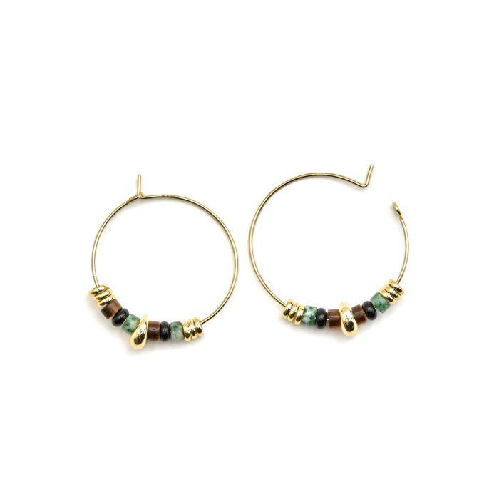 Boucles d'oreilles - Darkba - Argent 925 - Oeil de Tigre - Or Jaune 18k - 27mm