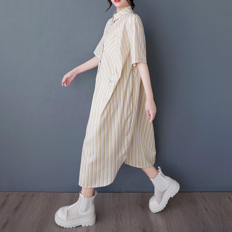 Short Sleeve Plus Size Vintage Stripe New In Dresses for Women Casual Loose Long Summer Dress