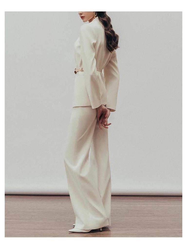 Women's Burgundy High-End Suit Set: Spring/Autumn 2025 Street Style with Wide-Leg Pants