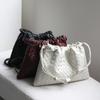 Borsa a tracolla intrecciata in vera pelle di agnello da donna, morbida, quadrata, con coulisse