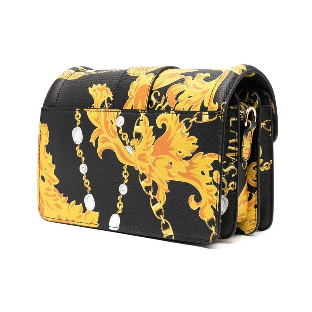 Versace Jeans Couture Fashion Baroque Chain Print Flap Crossbody Bag Women bags Black Gold 75VA4BF1ZS807G89