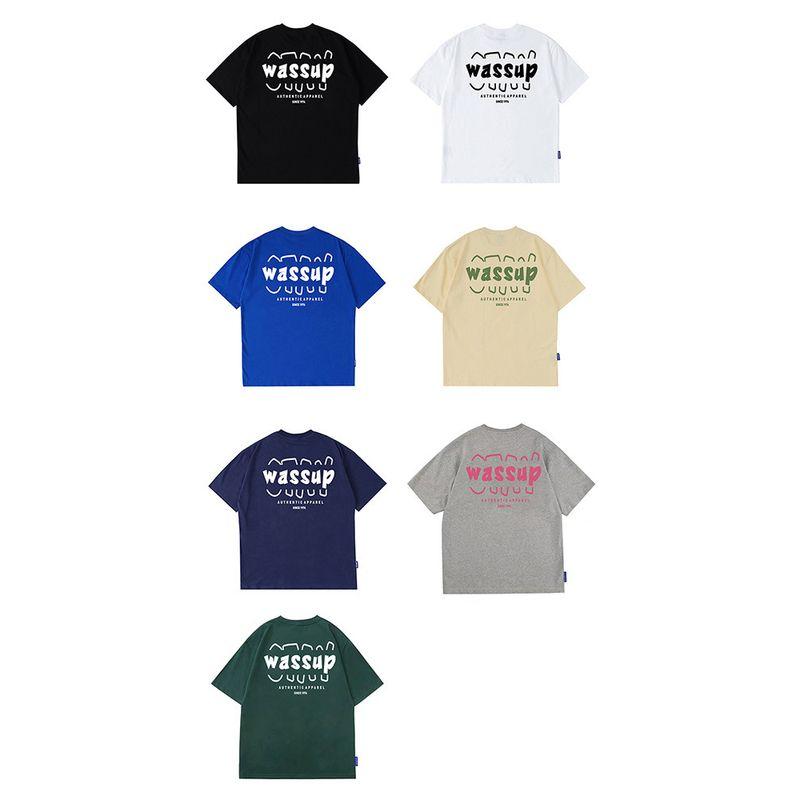 Wassup Heods Casual Short-Sleeved T-shirt Men's Country Trendy Word Flower Summer Pure Cotton Couple T-shirt