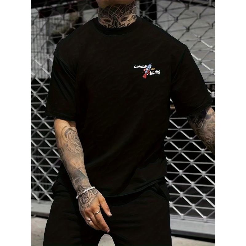 Men's Street Style Rocket Graffiti Print T-Shirt - Casual, Loose Fit with Crew Neck, Breathable, Machine Washable - Perfect for Summer