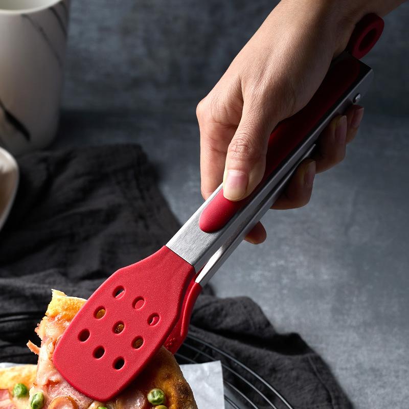 In Stock Silica Gel Food Clip Thickened Stainless Steel Food Tong Outdoor BBQ Clamp Buffet Bread Steak Barbecue Clip