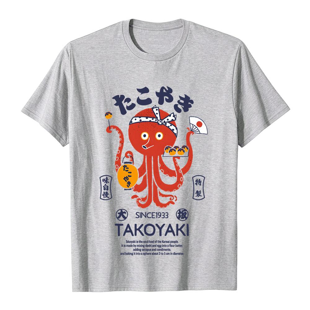 Japanese Takoyaki Octopus Printed T-shirt Unisex Short Sleeve Shirt Retro Japan Food Street Style Casual Tee for Men Women