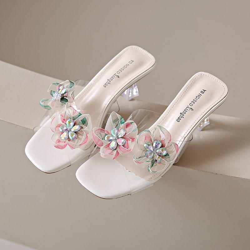 Fashion Woman Slippers Sexy Clear Sandals Heeled Open Toe Shoes for Women Unique Wholesale Chic and Elegant Cheap Liquidation 39 Slides