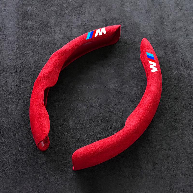 2 Stück rutschfeste Wildleder-Leder-Autolenkrad-Schutzhülle für BMW M-Emblem E46 E36 E34 F10 E90 F30 E60 F30 E53 E30 E92 E87