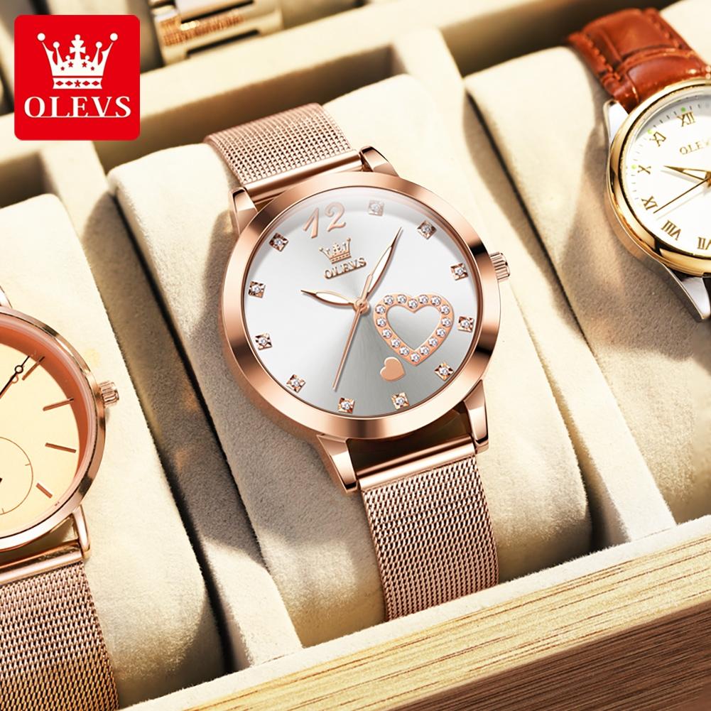 OLEVS 5189 Milanese Mesh Women's Quartz Watch with Love Diamonds
