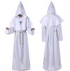 Medieval Monk Robe Monk Costume Halloween Cosplay Priest Wizard Hooded Multicolor Cape Cloak Waist Rope Cross Ornament Sets