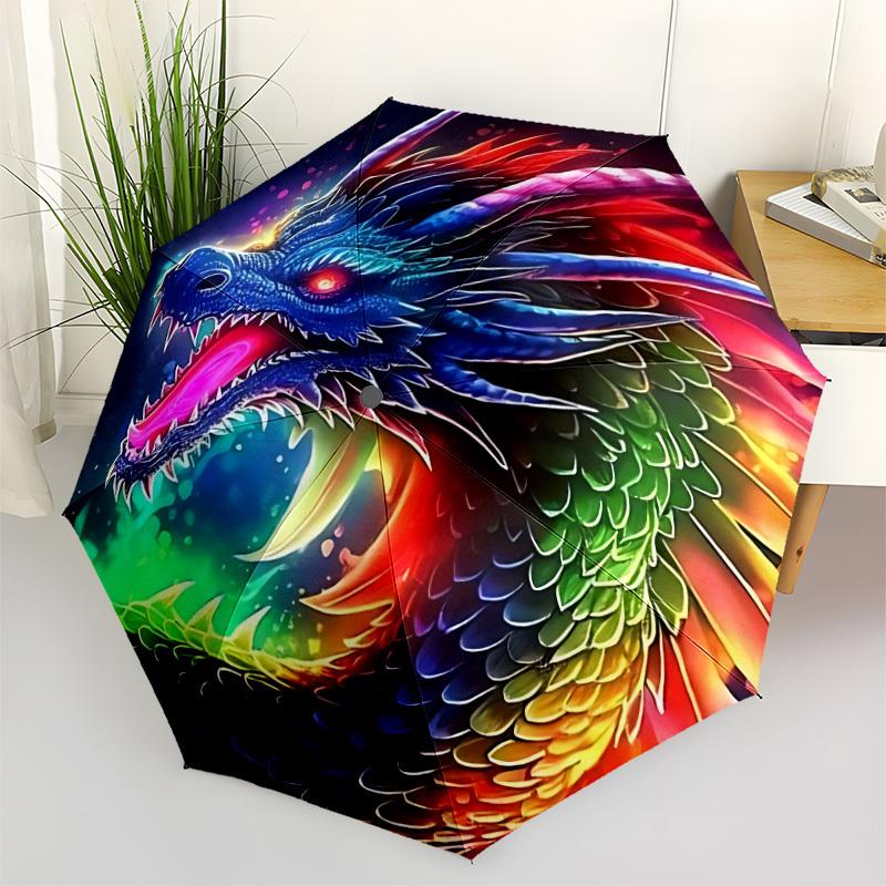 1pc Dragon Rainbow Automatic Folding Umbrella, Sturdy And Durable Automatic Folding Umbrella with 8 Ribs, Convenient for Outdoor Use014