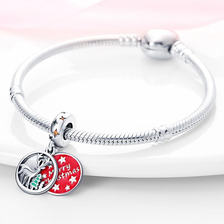 Weihnachtsthema Serie Weihnachtsbaum Glocke Schneeflocke Perlenanhänger Weiß 925 Silber Zubehör Perlenarmband Schmuck Geschenk