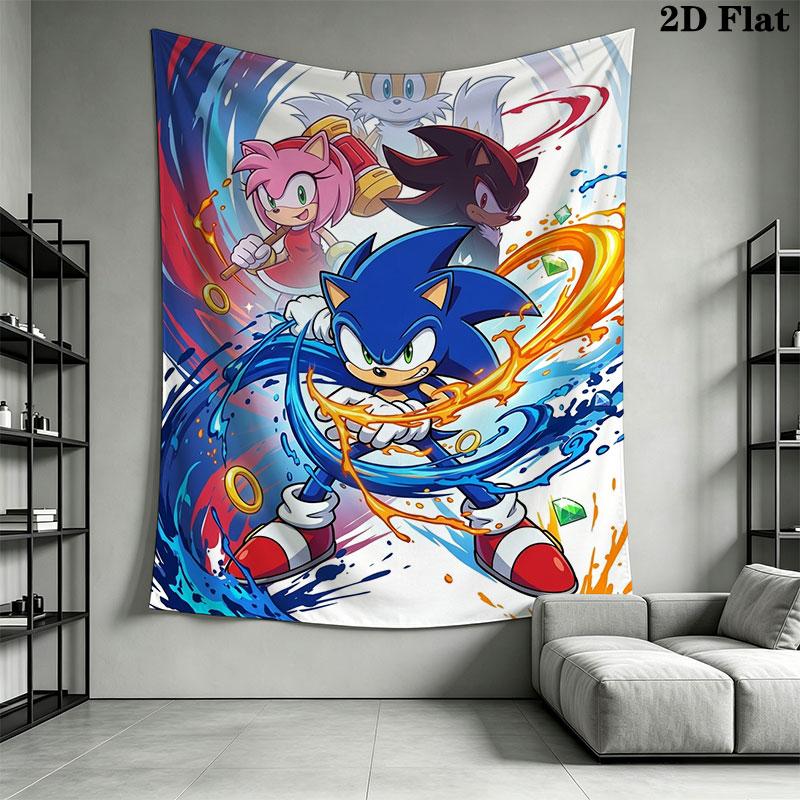 Hedgehog Sonic Burst Wall Hanging Printed Fabric Blanket Decorative Tapestries for Bedroom Living Room Home Decor