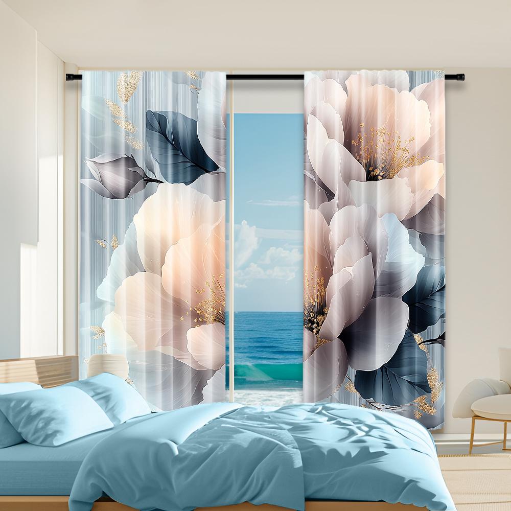 

2 шт. Цветочные шторы с цифровой печатью растений и цветов, полиэстер, классический стиль, карман для штанги, художественный домашний декор для гостиной 29x65in(75x166cm)