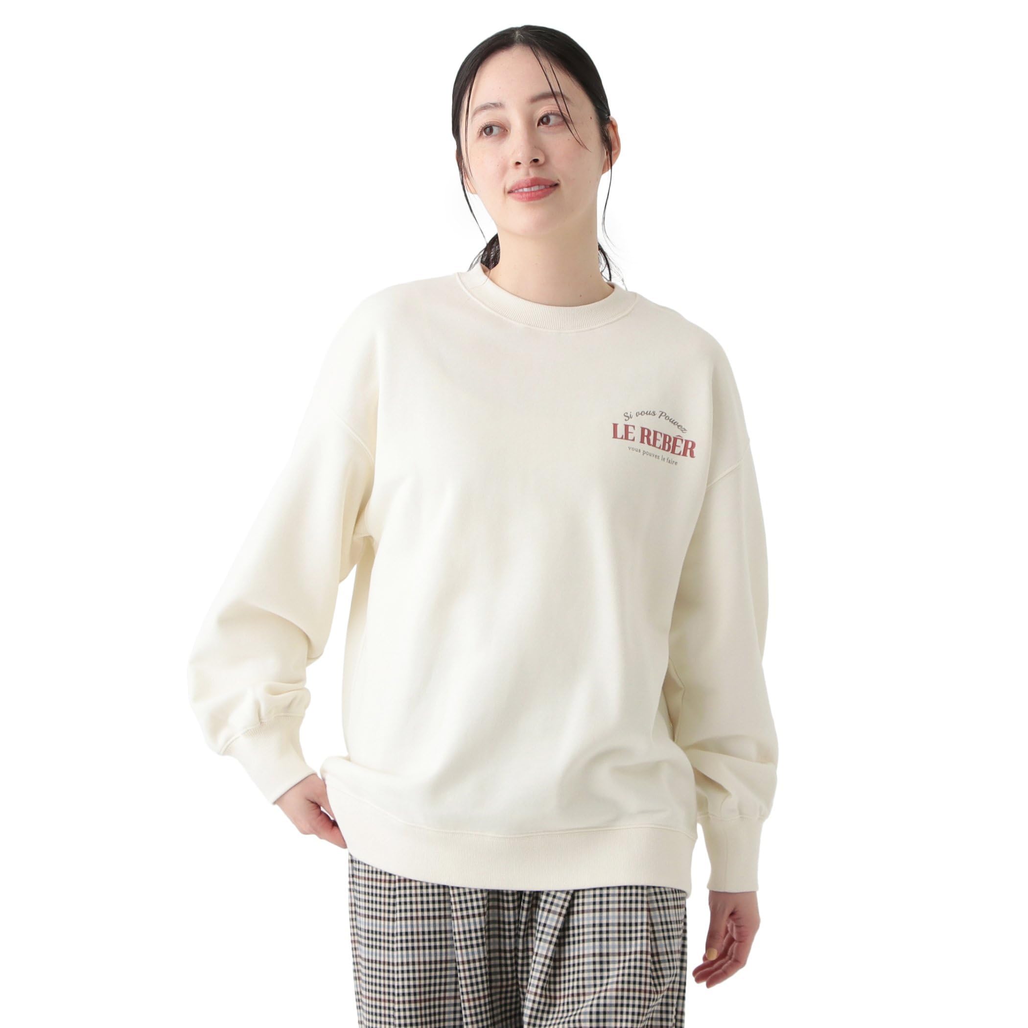 

Afternoon Tea Living T-Shirt/Cut and Sew JJ34 Printed Fleece Mid-Length Pullover, Ivory