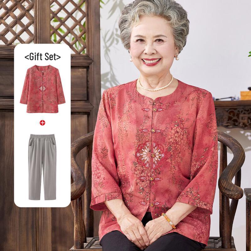 Elderly Women s Casual Thin Shirt & Top Set XL