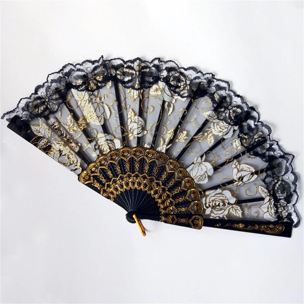 23 Colors Lace OR Cloth Spanish Fabric Silk Folding Hand Held Dance Fan Flower Party Wedding Prom Dancing Summer Fan Accessories