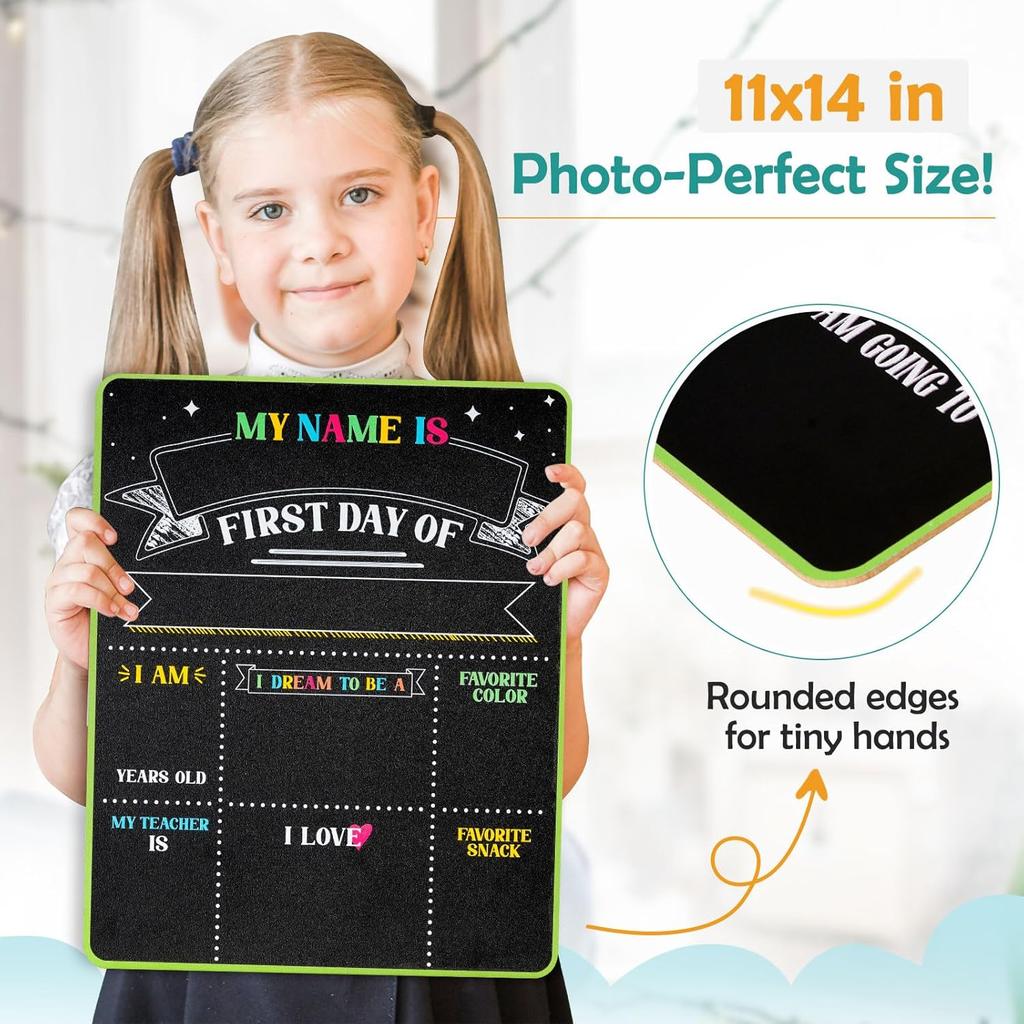 4 THOUGHT First & Last Day of School Chalkboard Sign- 11x14 Inch Double-Sided Reble Signs for Kids, Back to School Photo Prop for Kindergarten