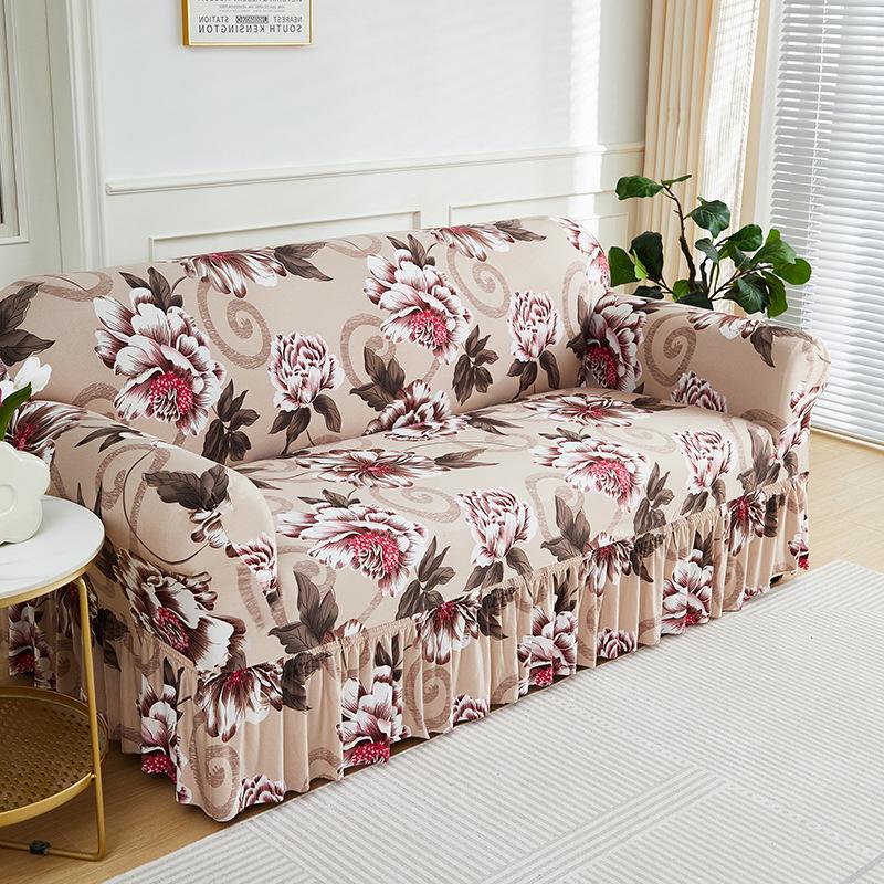 1 Stück Sofabezug mit Blumenmuster, rutschfest, mit Rock, elastischer Couchbezug für Schlafzimmer, Büro, Wohnzimmer, Heimdekoration