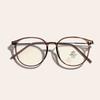 Semi-Metal Frame Round Retro Flat Mirror Women Brown Plain Glasses Men