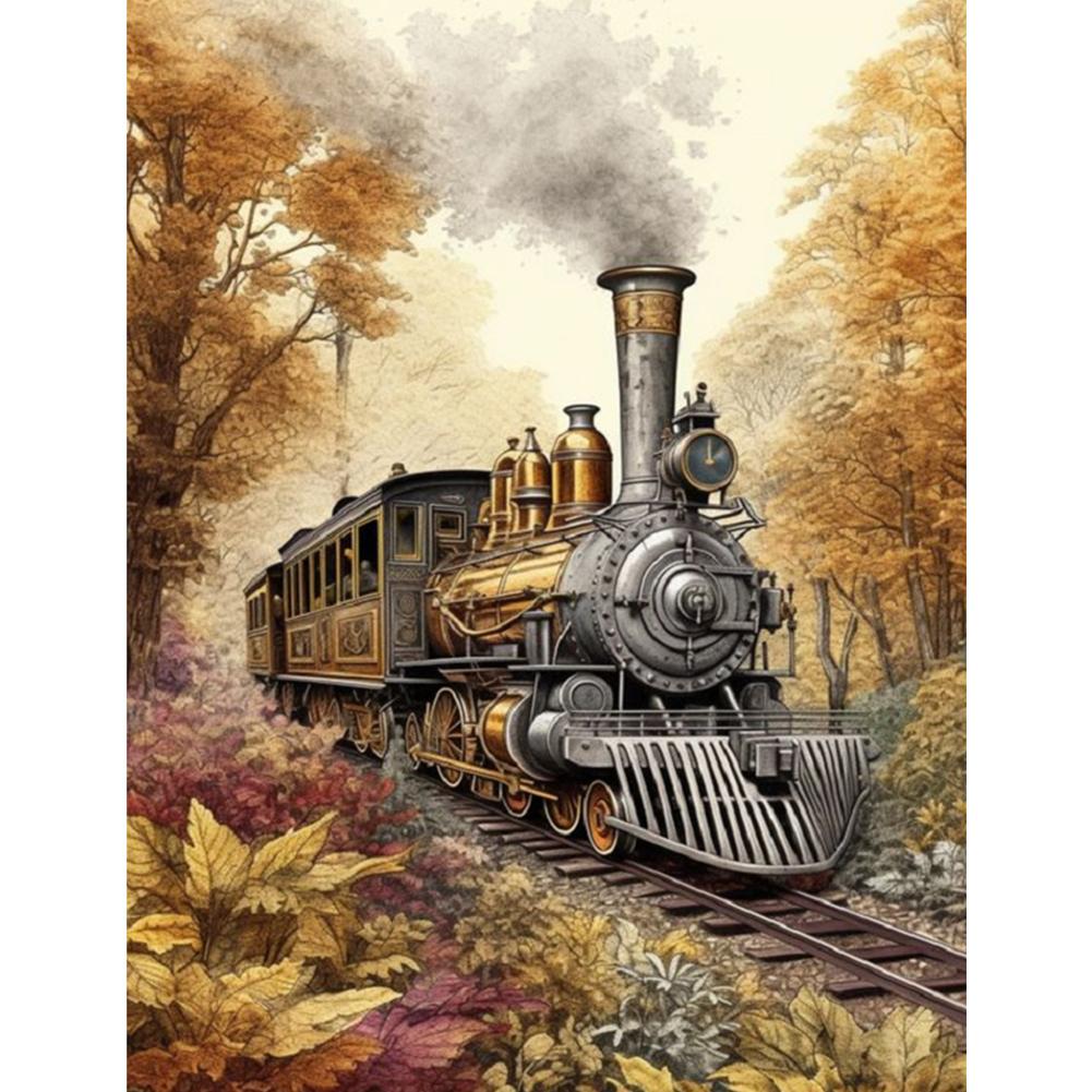 5D DIY Full Square Drill Diamond Painting Woods Train Kit Home Decor 30x40cm