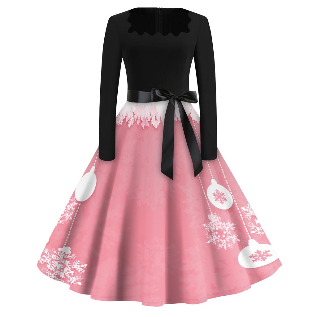 Women's Casual Retro Square Neck Dress with Halloween Print for Party and Daily Wear
