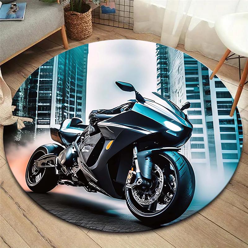 Cool motorcycle Round Area Rug,Carpet Rug for Living Room Bedroom Sofa Playroom Decor,Non-slip Floor Mat