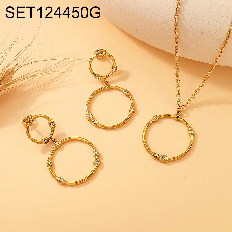European Light Luxury Rhinestone Stainless Steel Necklace & Earrings Set