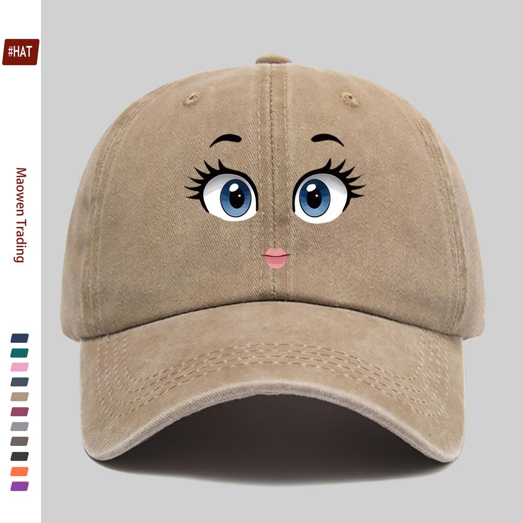 pc BigEyed Cartoon Face Print Baseball Cap Fashionable Design Sun Hat Comfortable Lightweight Trucker Hat Adjustable Strap