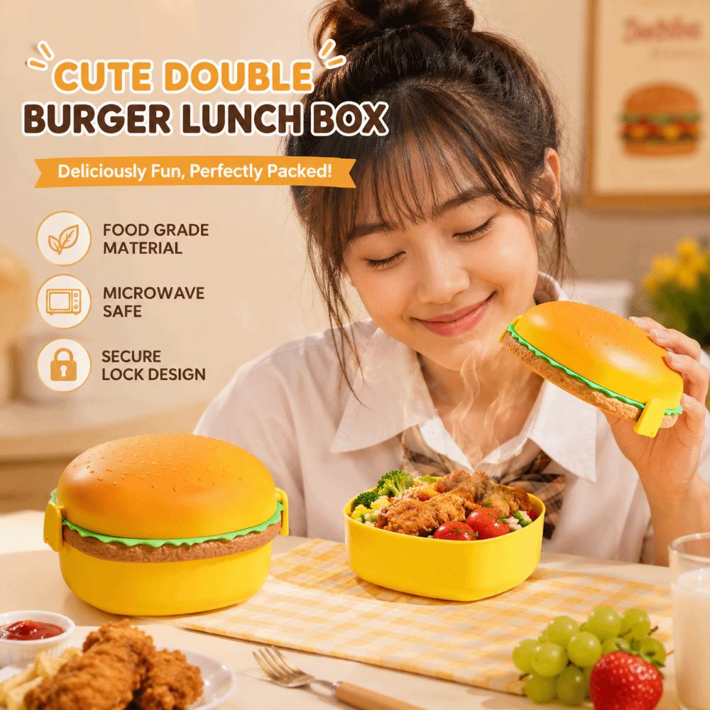 With Fork Spoon Hamburger Lunch Box Microwavable Food Storage Container Portable Lunch Box Picnic