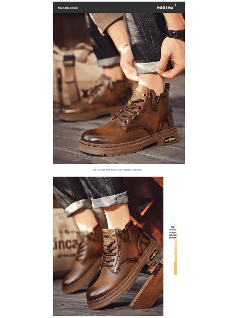 Men's Trendy Retro Martin Boots: Breathable, Non-Slip, Height-Enhancing, Shock-Absorbing, Comfortable, Wear-Resistant, All-Match.
