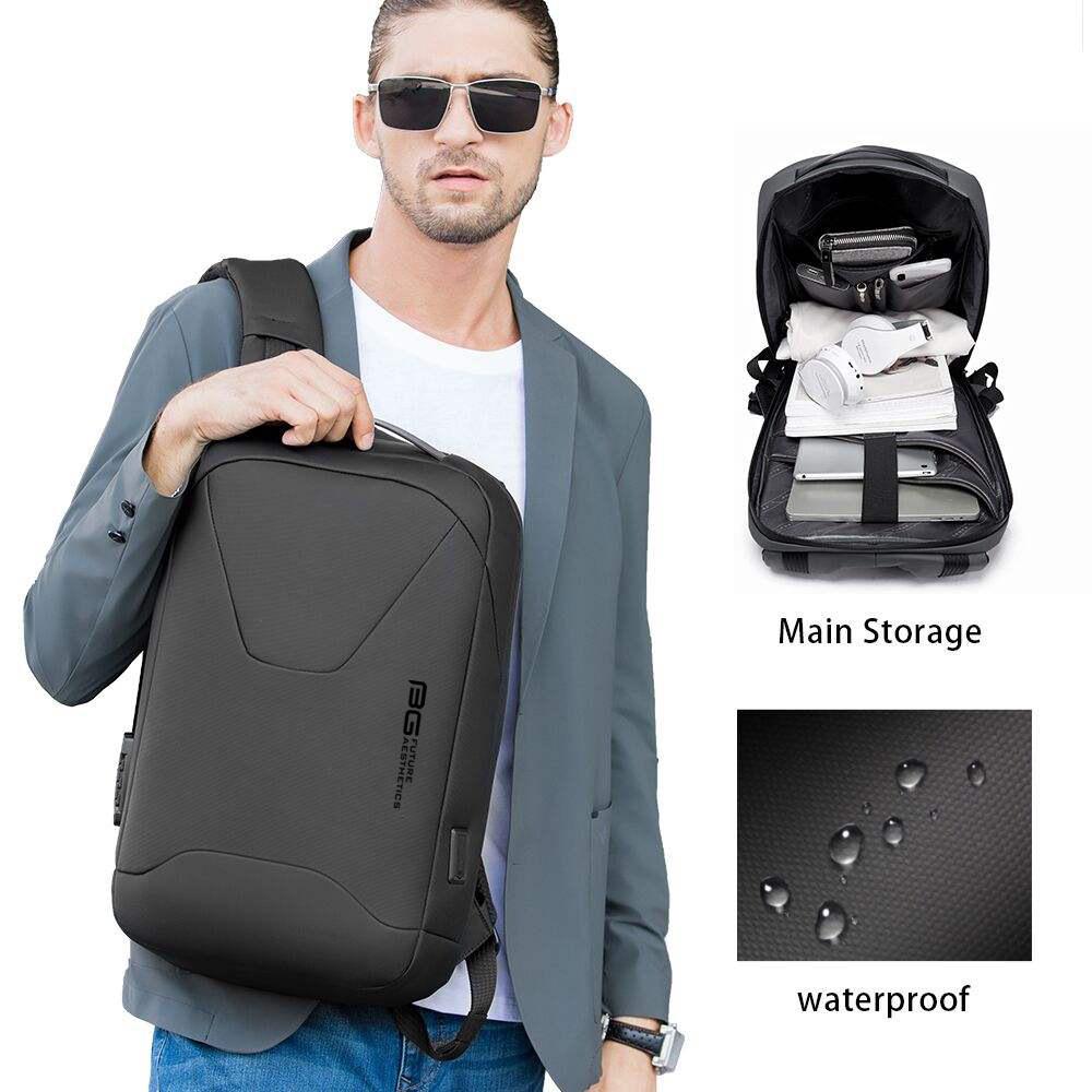 BANGE Waterproof Men's Business Sports Backpack with USB Laptop Compartment