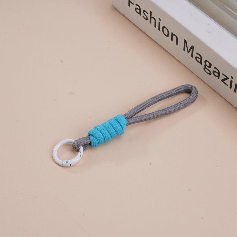 Multifunctional Color Block Woven Lanyard Keychain with Cartoon Plush Bag and Perler Bead Pendant