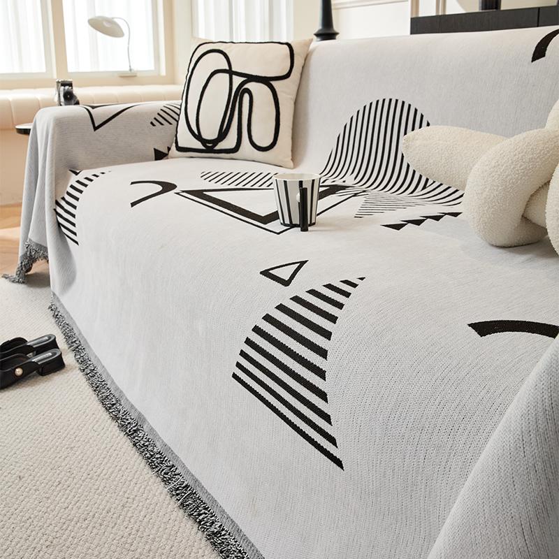 

Чехол для дивана из черно-белой синели, чехол для дивана на 3 места в гостиной, устойчивый к царапинам, сезонный чехол для дивана с полотенцем 180x130cm