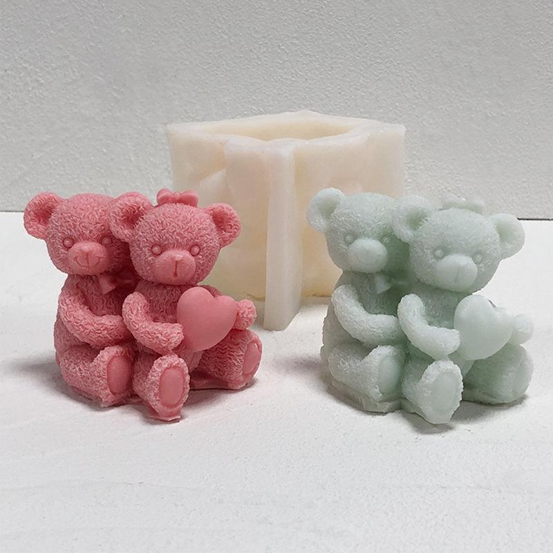 Forma Silikonowa na Świece Para Niedźwiedzi 3D Urocze Zwierzątko Mydło Gips Rzemiosło Narzędzia do Tworzenia Żywicy na Walentynki lub Prezenty Ślubne