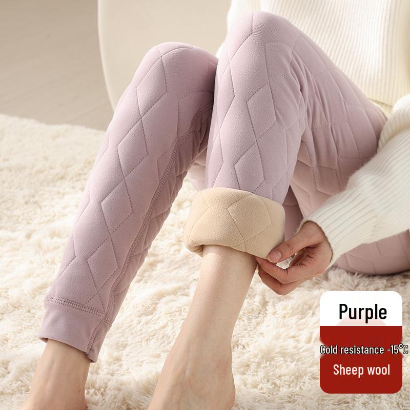 Women's High-Waisted Wool & Fleece-Lined Warm Winter Pants, Plus Size, Thickened Base Layer