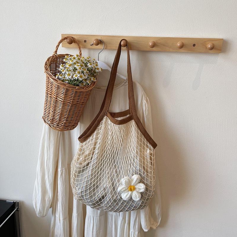 Casual mesh bag retro hollow woven shoulder tote bag large capacity lazy wind beach bag women