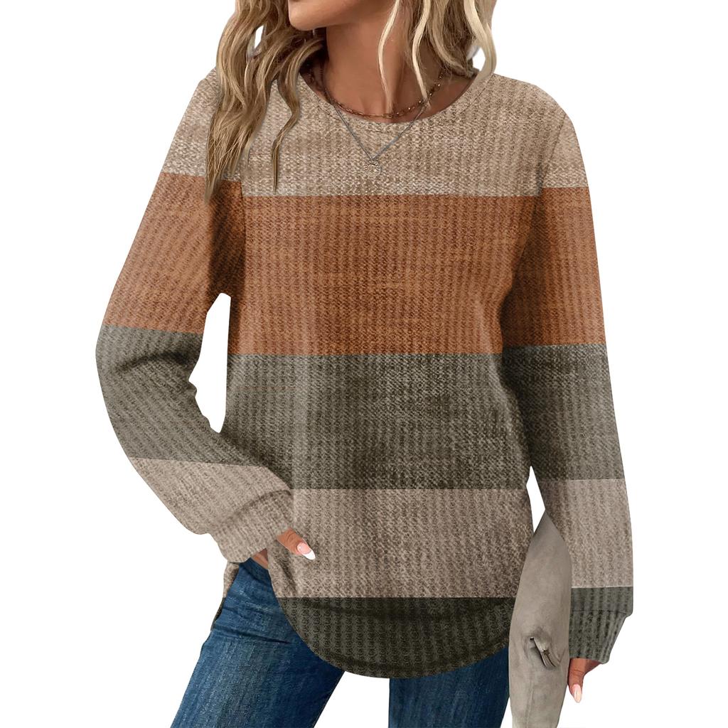 Damrutig tryck rund hals långärmad ledig lös topp