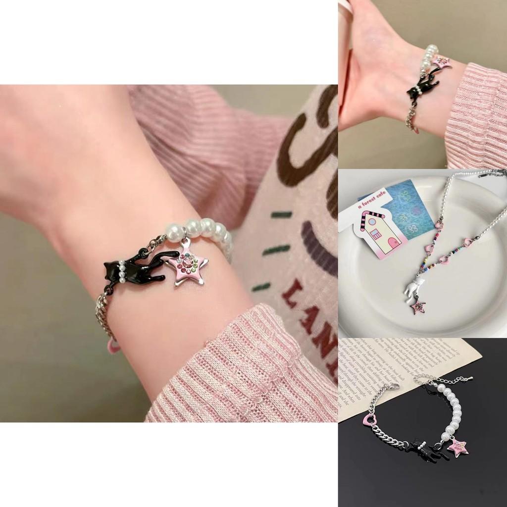 Elegant Alloy Black Cat Star Bracelet For Women Summer Y2k Trendy Sweet Cool Friend Gift