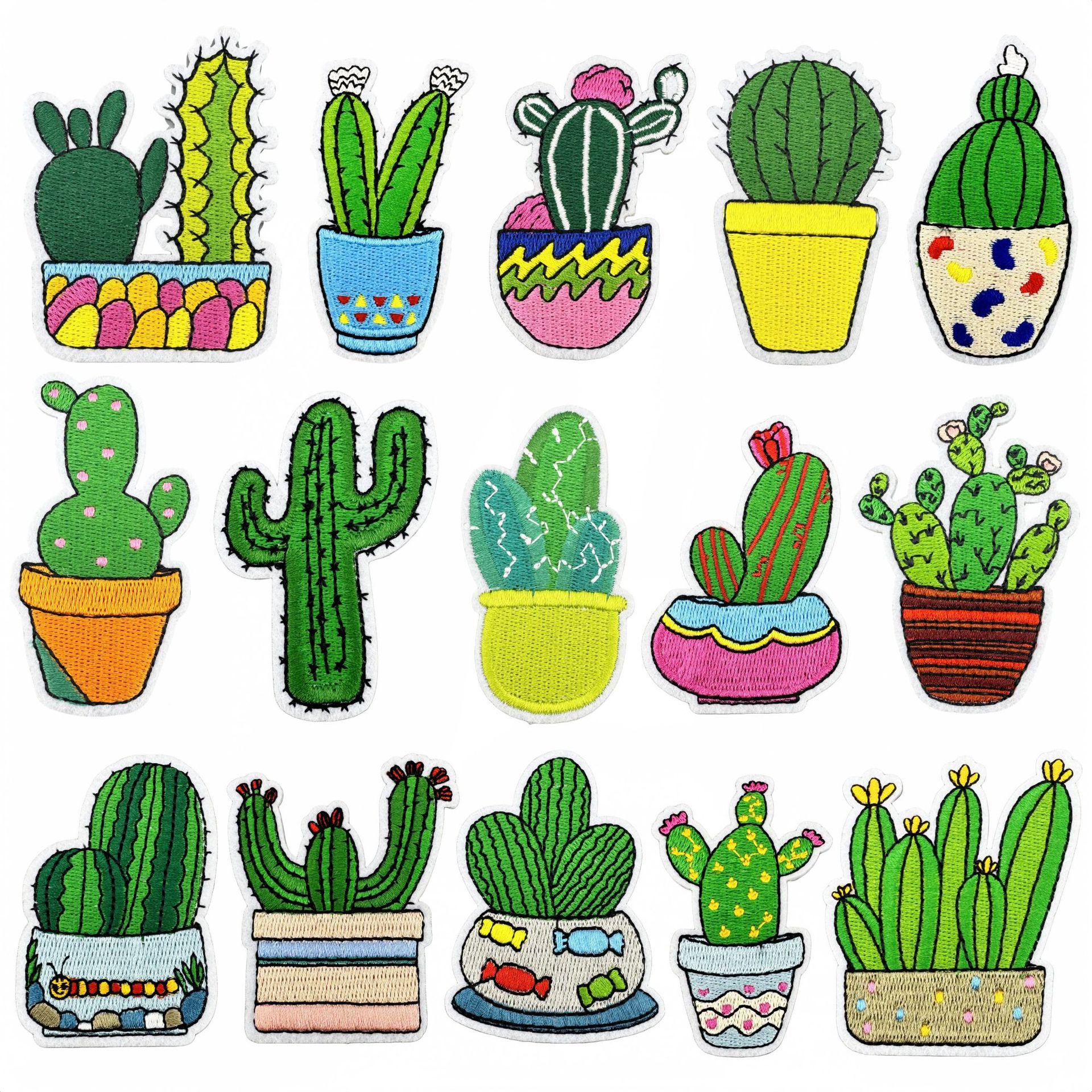 

Cartoon Cactus Embroidered Cloth Patch with Hot Melt Adhesive