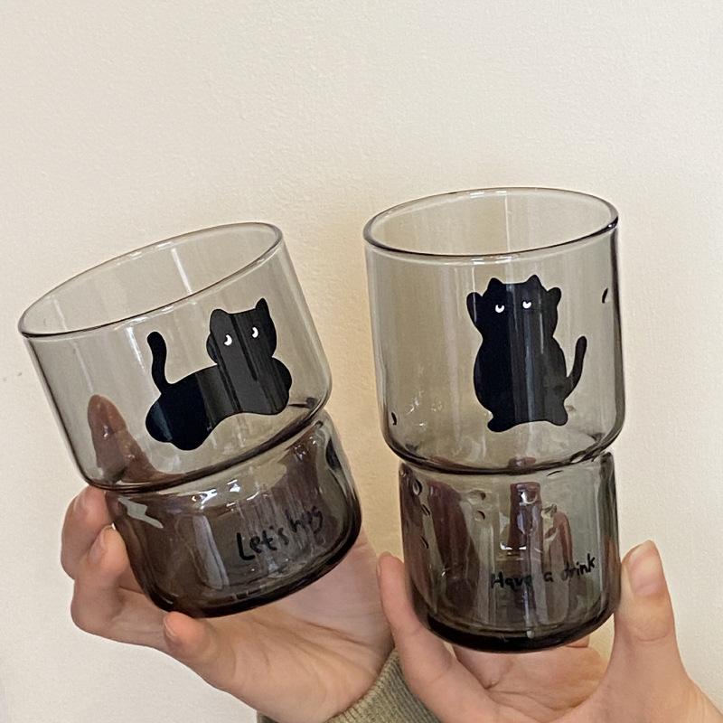Niche Homemade Black Cat Tempered Glass Cup, Han Nai High Temperature Water Cup Gift, Can Be Stacked Cold Drink Cup