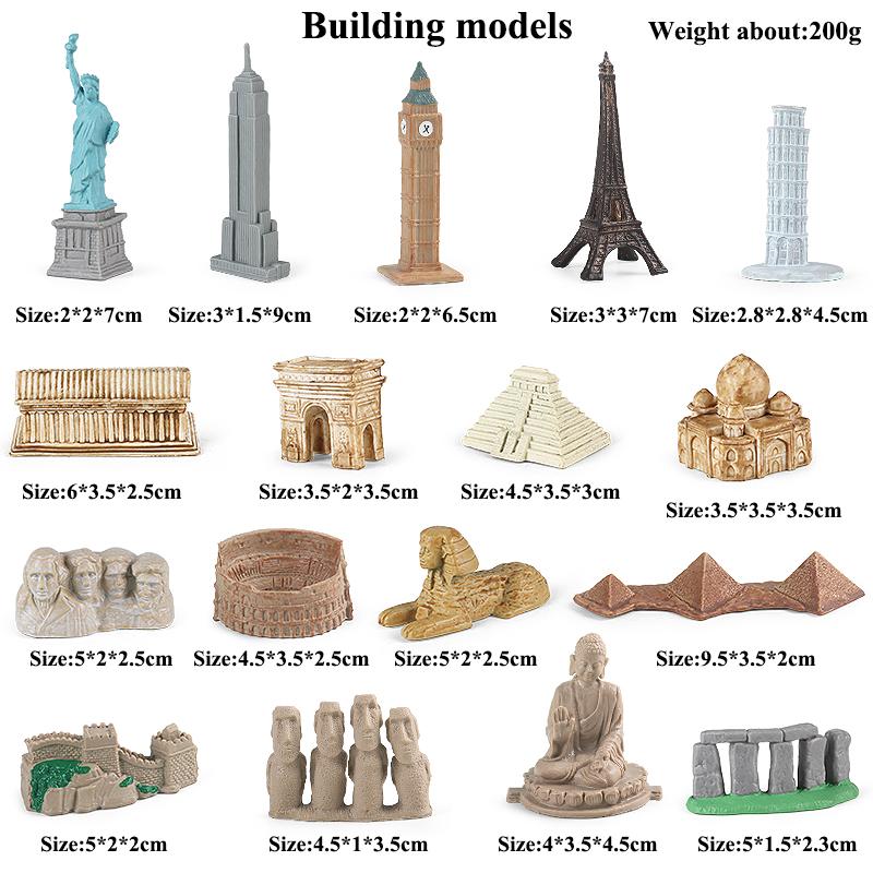 Oenux Ancient Egyptian Mummy Box Sphinx Pyramid Bastet Taj Mahal Landmark Great Wall Colosseum Model Set Action Figure Toy Gift