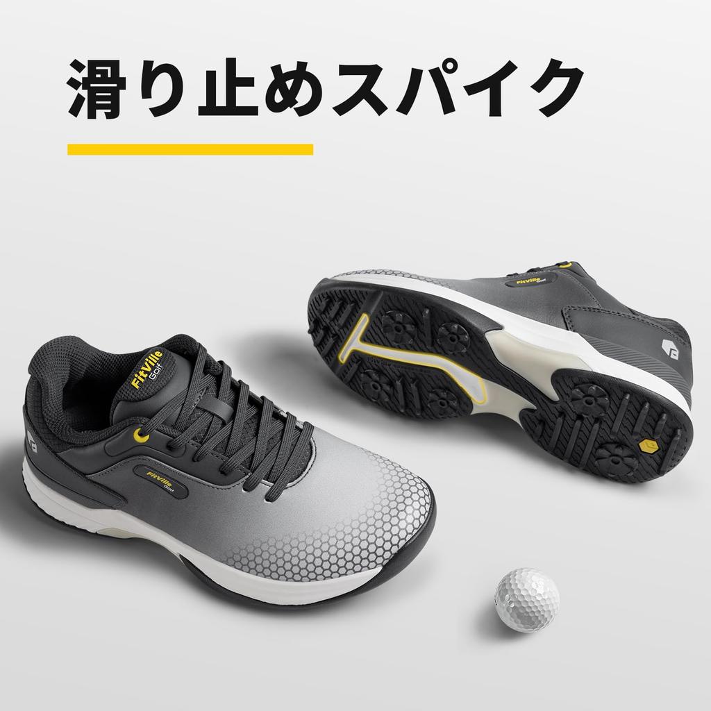 Wide Fit Golf Shoes for Men Lightweight Golf Sneakers with Spikes [FitVille] (2E/4E) -