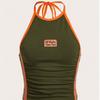 Y2K Europea e Americana Spicy Girl Top Tank Top Estivo da Indossare a Vita Alta Corto Schiena Scoperta Collo All'Americana con Stampa Sospeso da Donna