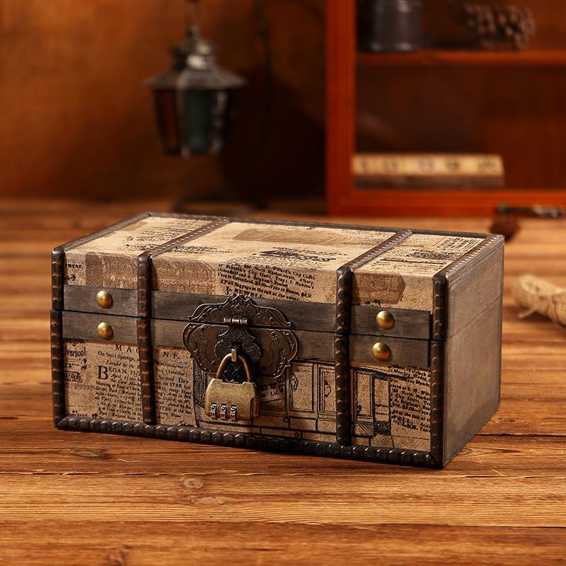 Wooden Retro Jewelry Storage Box With Lid For Cosmetics Accessories Organization