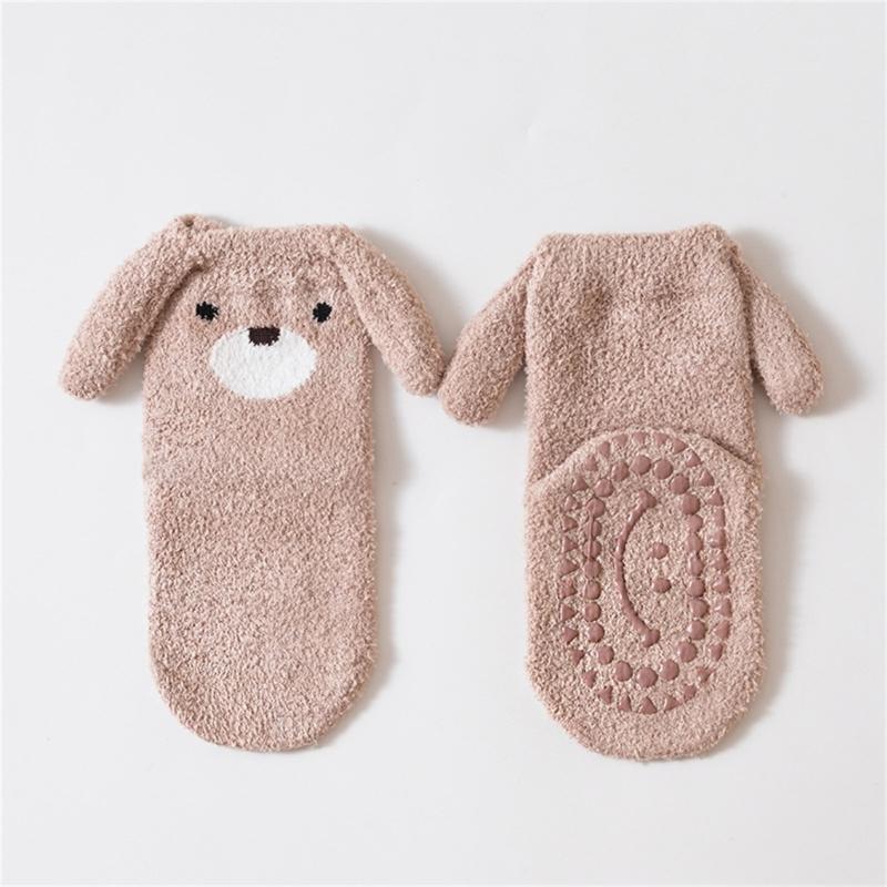 1 Pair Warm Infant Walking Socks Nonslip Bottom Cute Puppy Pattern Cosy Footwear For Cold Weather 0 to 3 Years
