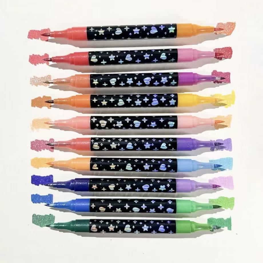 Dual-Tip Dual-Color Glitter Flash Marker Pens with Flash Powder Effect, Quick-Dry for Crafts, Scrapbooking, Presentation, Office