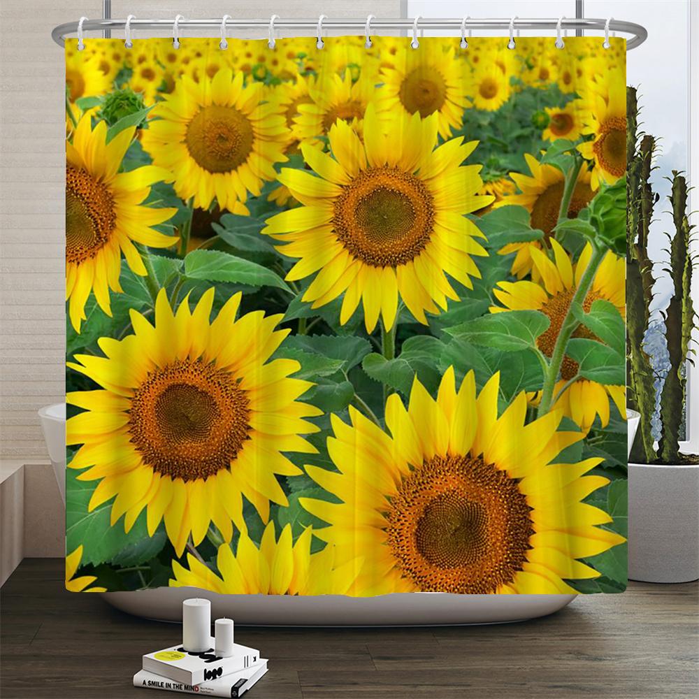 Beautiful Colorful Sunflower Flower Printed Shower Curtains Frabic Waterproof Polyester Decor Bath Curtain With Hooks 240x180cm