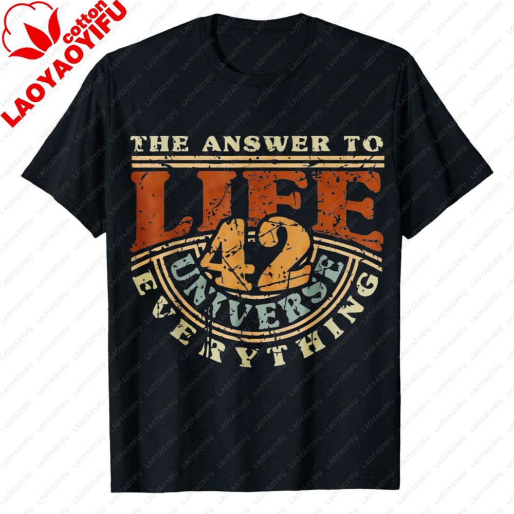 42 The Answer To Life The Universe and Everything Distressed Hitchhikers Guide To The Galaxy Graphic TShirt Retro Casual Top S