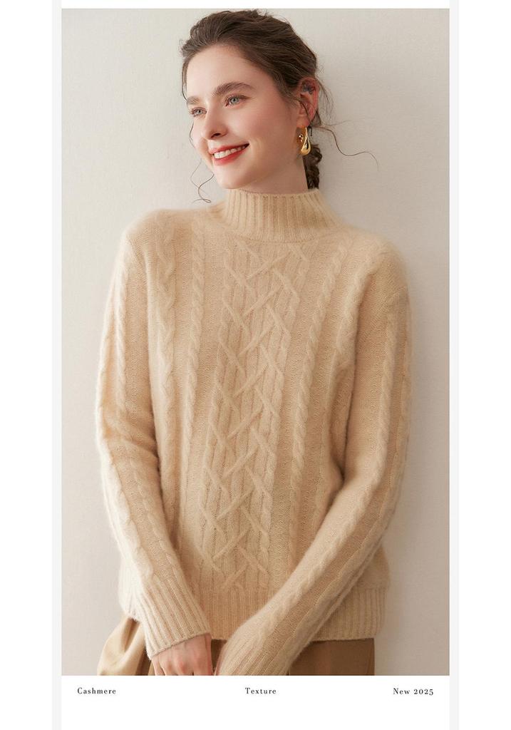 Women's Cashmere Half-High Neck Sweater: Slim, Warm, Fashionable Knit for Autumn/Winter